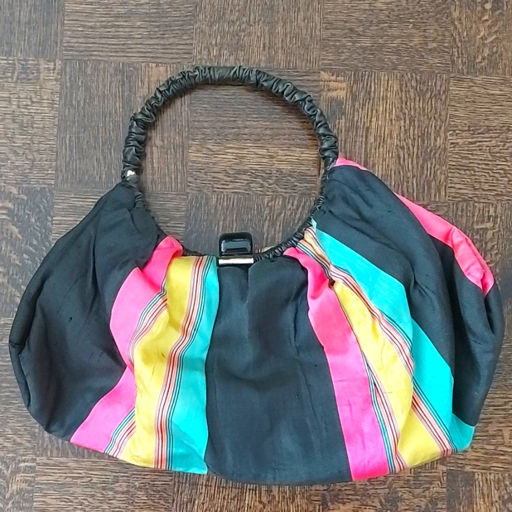 Depose modele multicolor silk and leather handbag